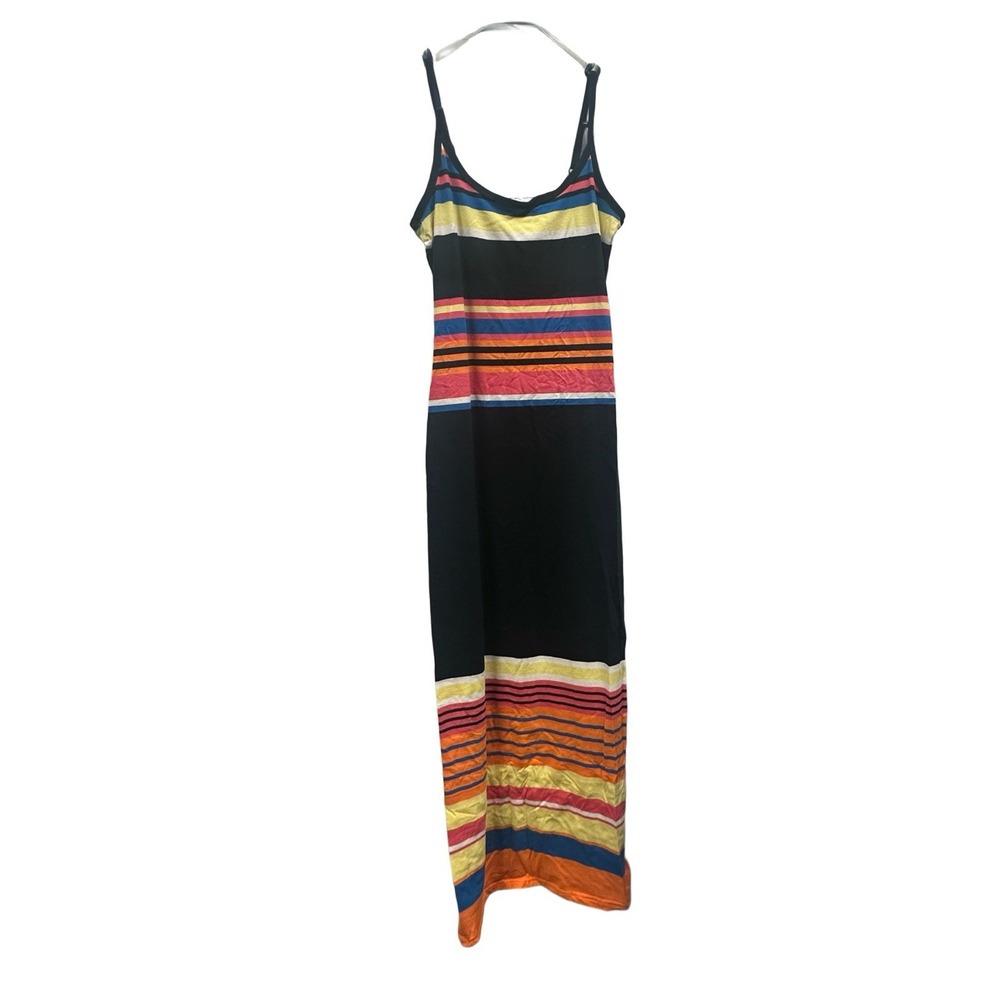Retro Striped Maxi Dress Strappy Stretch Beach Summer M‎ Y2K